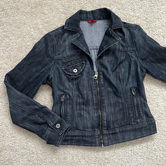 Guess Women’s Moto Blue Jean Jacket‎ Modele Style Size Large - Picture 10 of 16